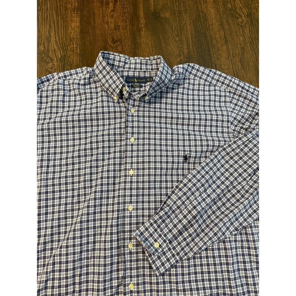 Polo Ralph Lauren 3XLT Plaid Cotton Long Sleeve Button Down Shirt Blue Pony - Picture 1 of 10